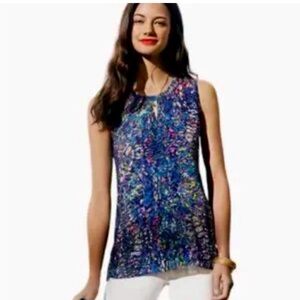 CAbi Stained Glass tunic blouse with keyhole accent EUC